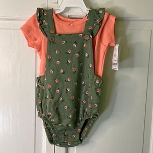 Carter’s NWT jumper set. 12 mos. Peach & sage green.